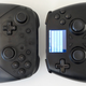 Size comparison between the All Controller (right) and the Nintendo Switch’s Pro Controller (left).
